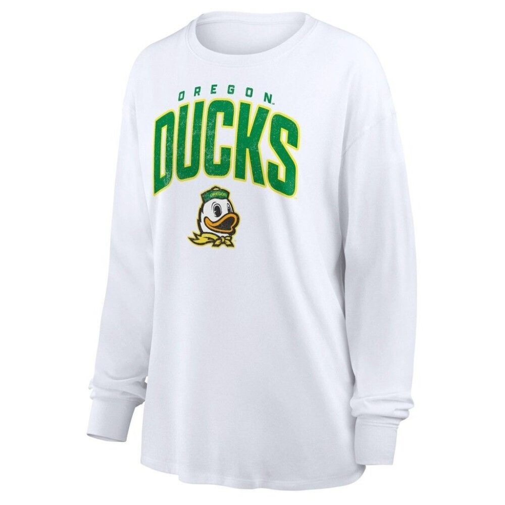 NWT NCAA Oregon Ducks Women's White Long Sleeve T-Shirt - Oversized M